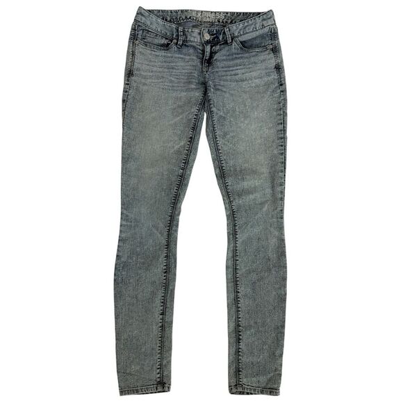 Express Zelda Ultra Skinny Acid Wash Low Rise Denim Blue Jeans Sz 4 Stretch - Picture 1 of 13